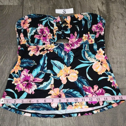 Ambrielle Smocked Floral Tankini Top Size S