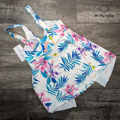 Fullfitall V Neck Twist Front Tankini Swim Top White Tropical Floral NWT Size 12