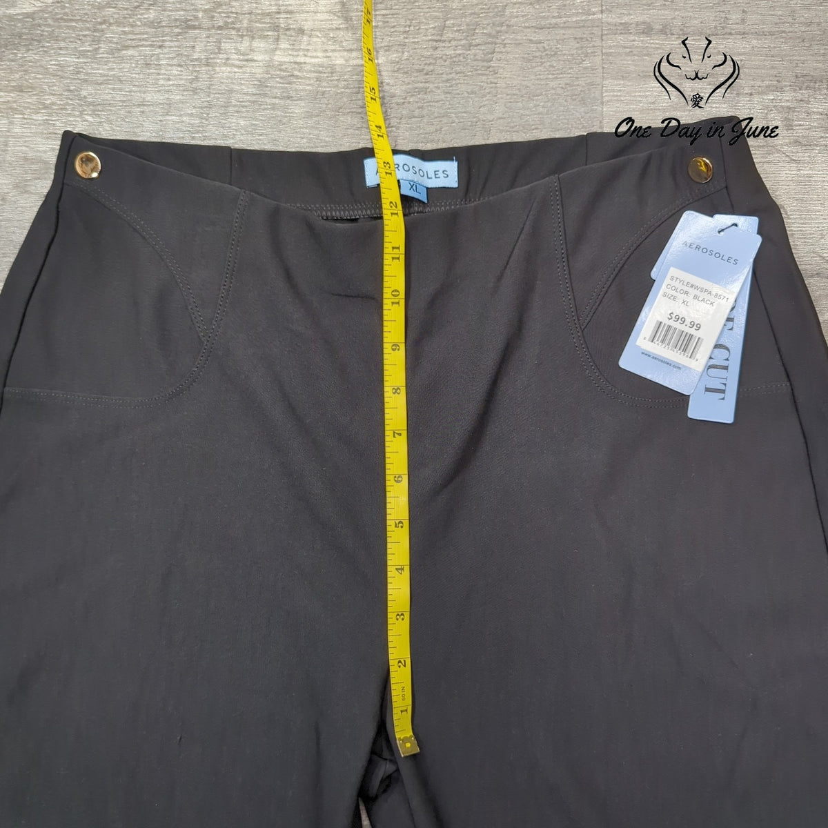 Aerosoles Wide Leg Pull On Dress Pants Black Gold Button NWT $99.99 Size XL