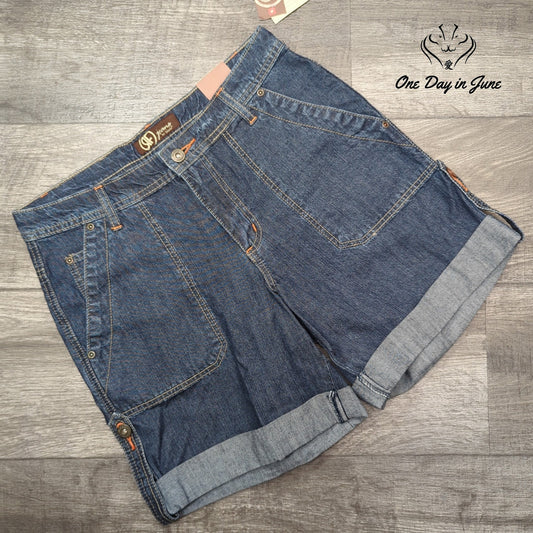RF Jeans Slub Denim Cuffed Jean Shorts Blue Orange Stitch NWT Size 6