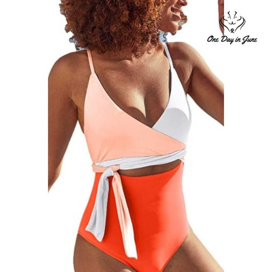 Meyeeka Deep V Wrap One Piece Swimsuit Size XL