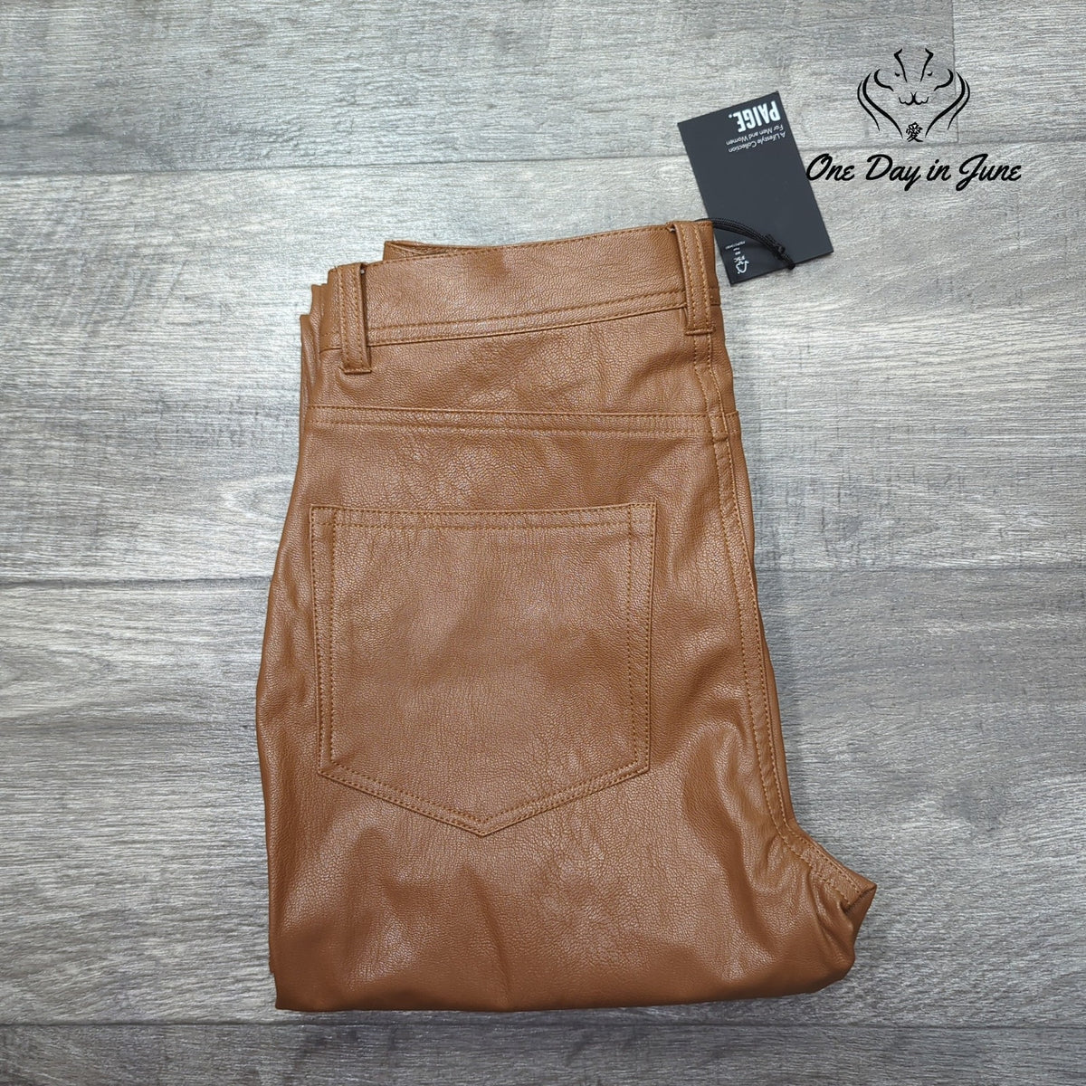 Paige Claudine Ankle Flare Faux Leather Pants Cognac Brown NWT Size 26 (2)