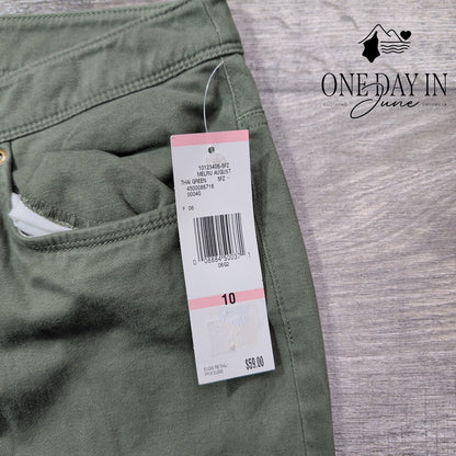 Jones New York Bootcut Jeans Green Stretch Mid Rise Wide Leg NWT Size 10