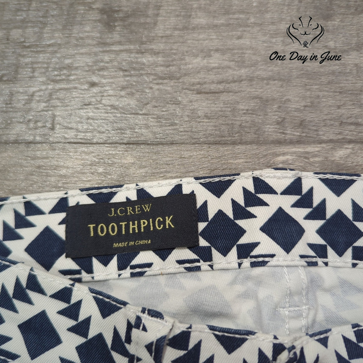 J.Crew Toothpick Skinny Ankle Jeans Navy White Geometric Print Size 2