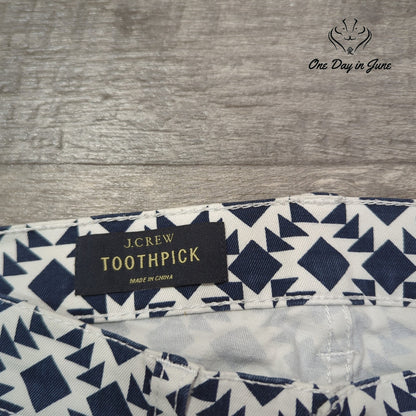 J.Crew Toothpick Skinny Ankle Jeans Navy White Geometric Print Size 2