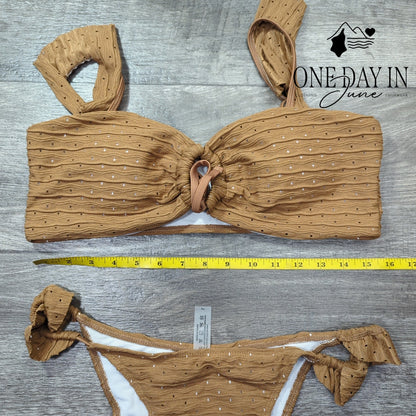 Aleumdr Ruffle Shoulder Banseau Bikini Swimsuit Size L