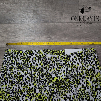 Peck & Peck Eva Crop Leopard Print Straight Leg Pants White Neon NWT Size 12