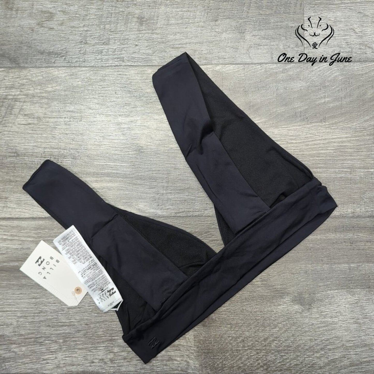 Billabong Sol Searcher Plunge Bikini Top Black Deep V Neck Swim NWT Size L