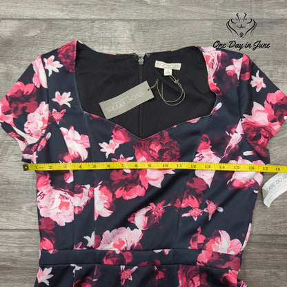 Eva Mendes NY&C Floral Cap Sleeve Midi Sheath Dress Navy Pink NWT Size 8