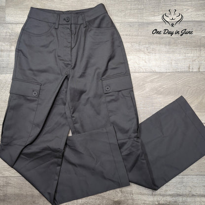 Noisy May High Waist Wide Leg Utility Cargo Pants Black Size XS