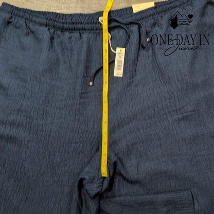 Max Studio London Wide Leg Drawstring Pants Navy Blue NWT Size 3X