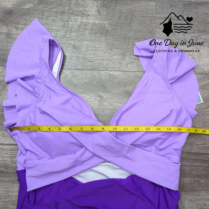 B2Prity Plus Size Cut Out Ruffle Shoulder One Piece Swimsuit Size 2XL