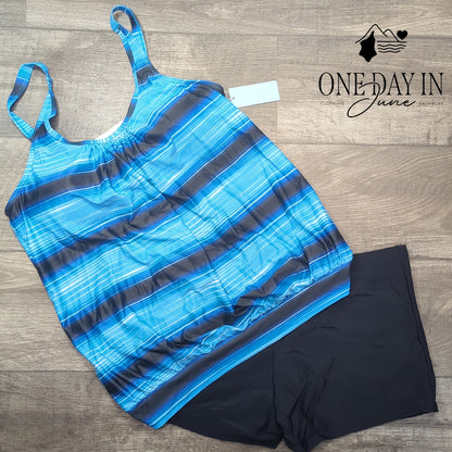Yonique Plus Size Boyshort Blouson Tankini Swimsuit Size 16W