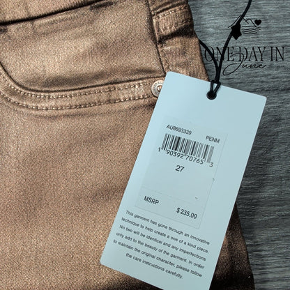 7 For All Mankind High Waist Ankle Skinny Jeans Bronze Metallic NWT Size 4 (27)