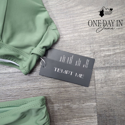 Tempt Me Cross Front High Waisted Bikini Swimsuit Sage Green NWT Size M