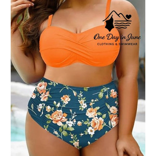 Yonique Plus Size Cross Front High Waist Bikini Swimsuit Size 12W