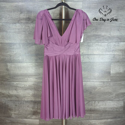 David's Bridal F19933 Bridesmaid Dress Chianti Flutter Sleeve Mesh NWT Size 6