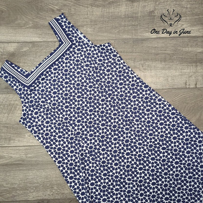 Talbots Petite Sleeveless Geometric Print Square Neck Dress Navy NWT Size PL