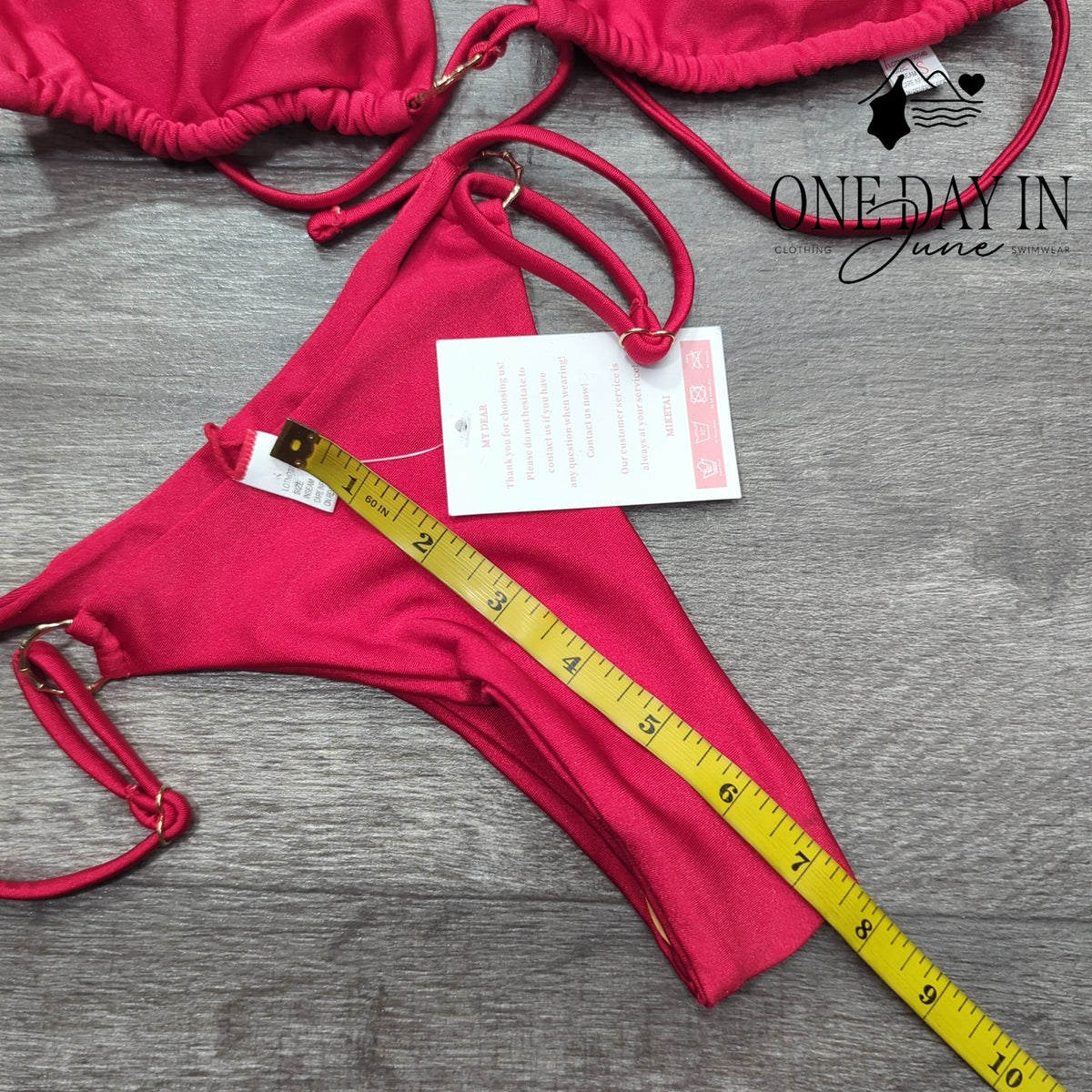Miketai Triangle Thong Bikini Swimsuit Red Gold O-Ring NWT Size S