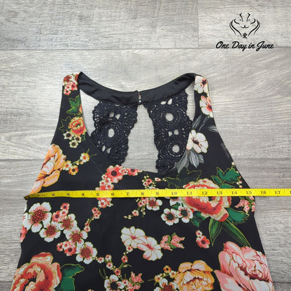Double Zero Black Floral Crochet Lace Open Back Pom Pom Mini Dress NWT Size M