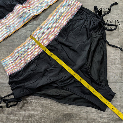 Aleumdr V Neck High Waist Drawstring Bikini Swimsuit Size L