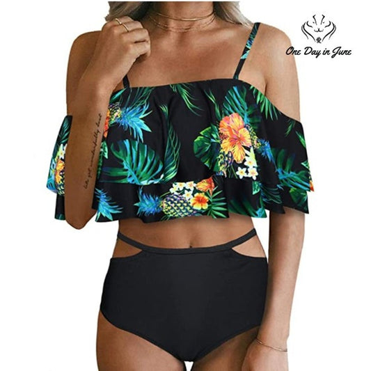 Tempt Me High Waist Off Shoulder Ruffled Bikini Size XS