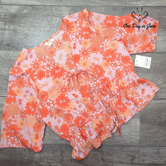 a.n.a Tie Closure Half Sleeve Blouse Top Size L