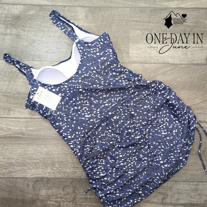 Eomenie Drawstring Swimdress One Piece Swimsuit Size L