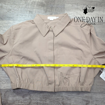 Good American Luxe Cropped Button Front Jacket Putty Beige NWT Size XL