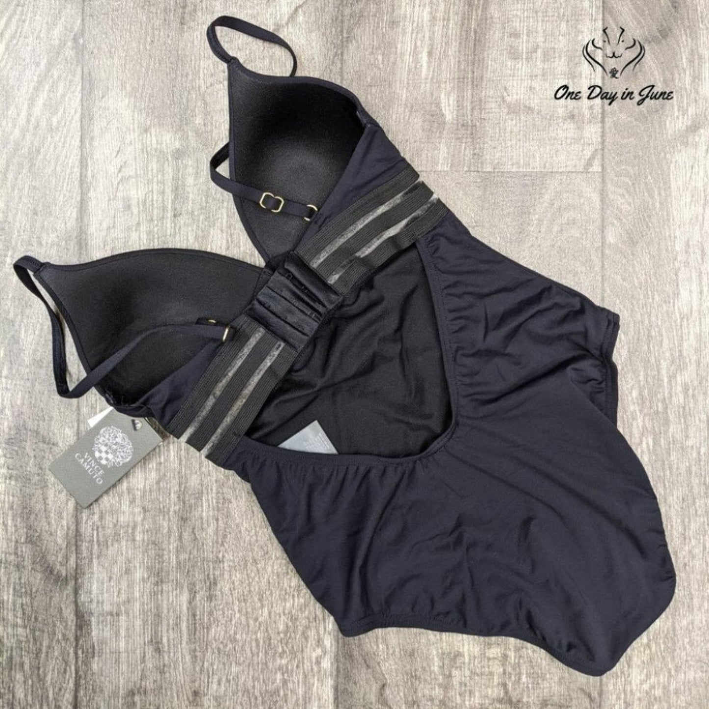 Vince Camuto Coastlines Mesh One Piece Swimsuit Black Cutout NWT Size 6