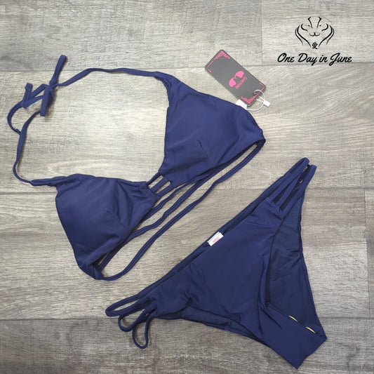 Shekini Halter Cut Out Strappy Bikini Swimsuit Size L