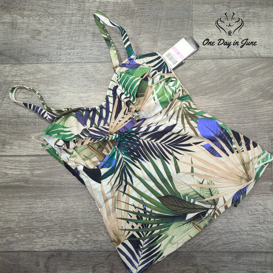 Island Escape Palm Springs Tahiti Ruffle Tankini Top Tropical NWT Size 6
