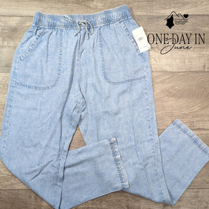 Splendid Drawstring Denim Pants Light Wash Lyocell NWT Size S