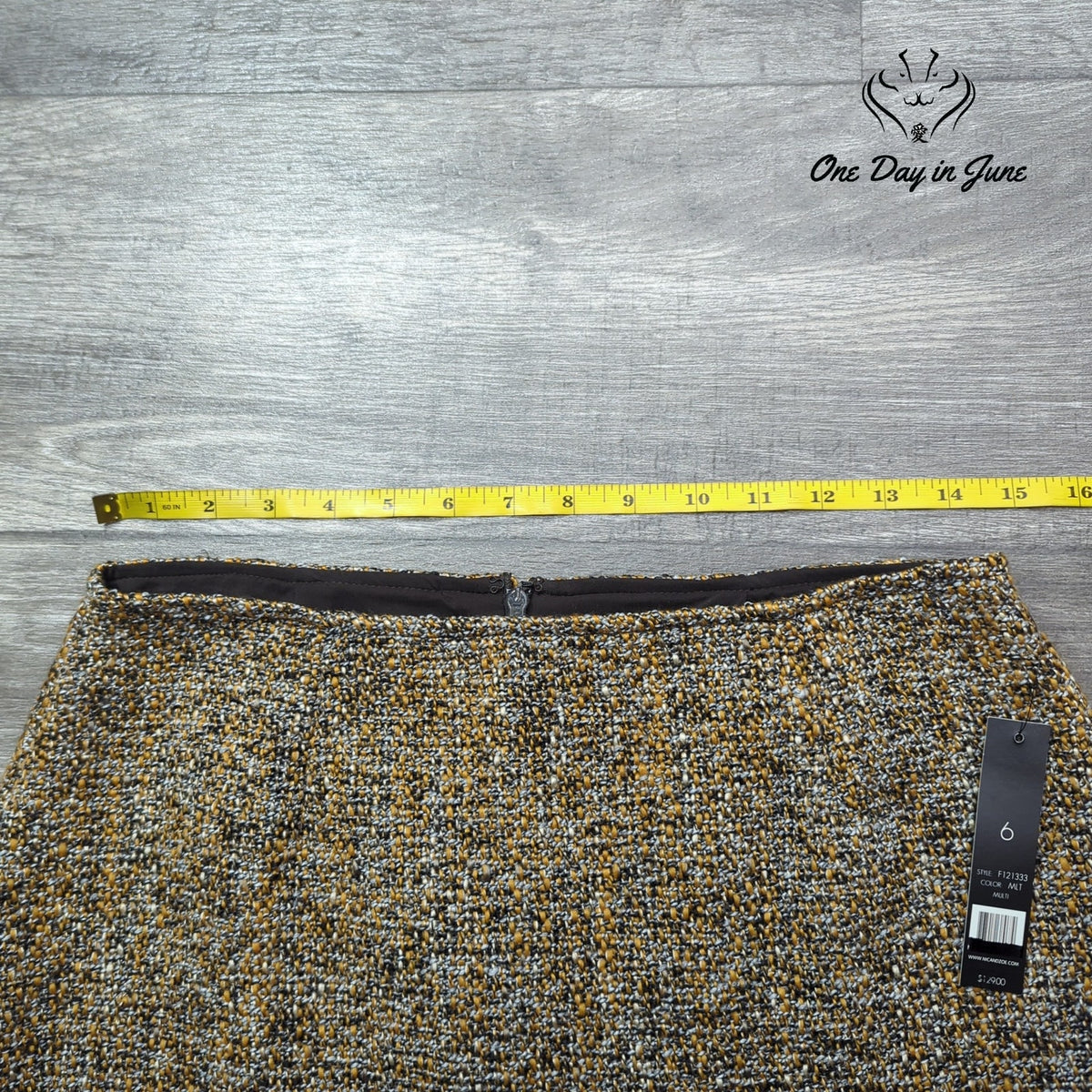 Nic + Zoe Tweed A-Line Mini Skirt Mustard Gray Black Lined NWT Size 6