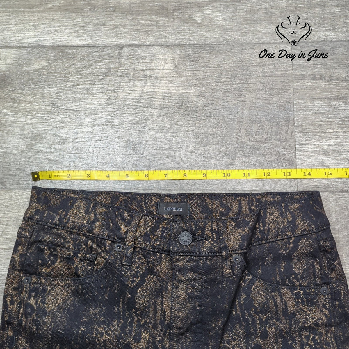 Express Mid Rise Skinny Jeans Black Gold Metallic Animal Print Size 6S
