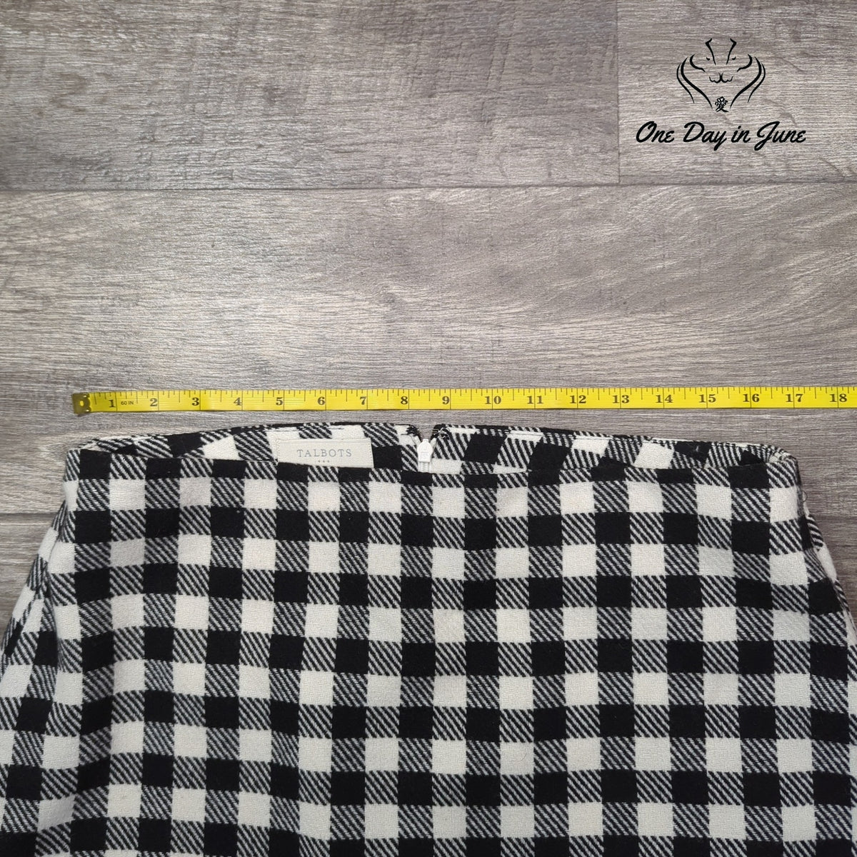 Talbots Wool Blend Buffalo Plaid A-Line Skirt Black White Size 12