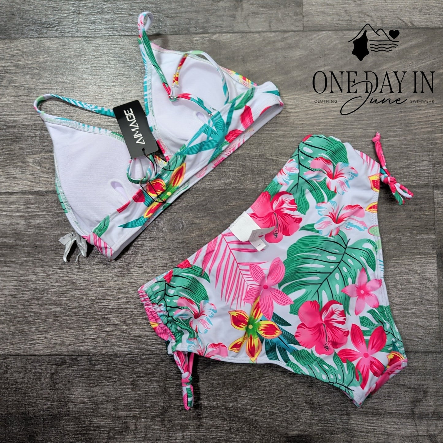 Aimage Floral Drawstring Bikini Swimsuit Size S