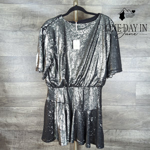 Free People Manuka Sequin Mini Dress Gunmetal Silver NWT $168 Size M