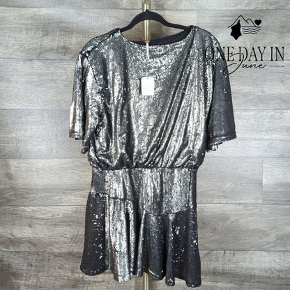 Free People Manuka Sequin Mini Dress Gunmetal Silver NWT $168 Size M