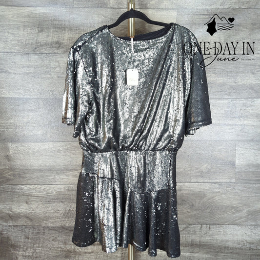Free People Manuka Sequin Mini Dress Gunmetal Silver NWT $168 Size M