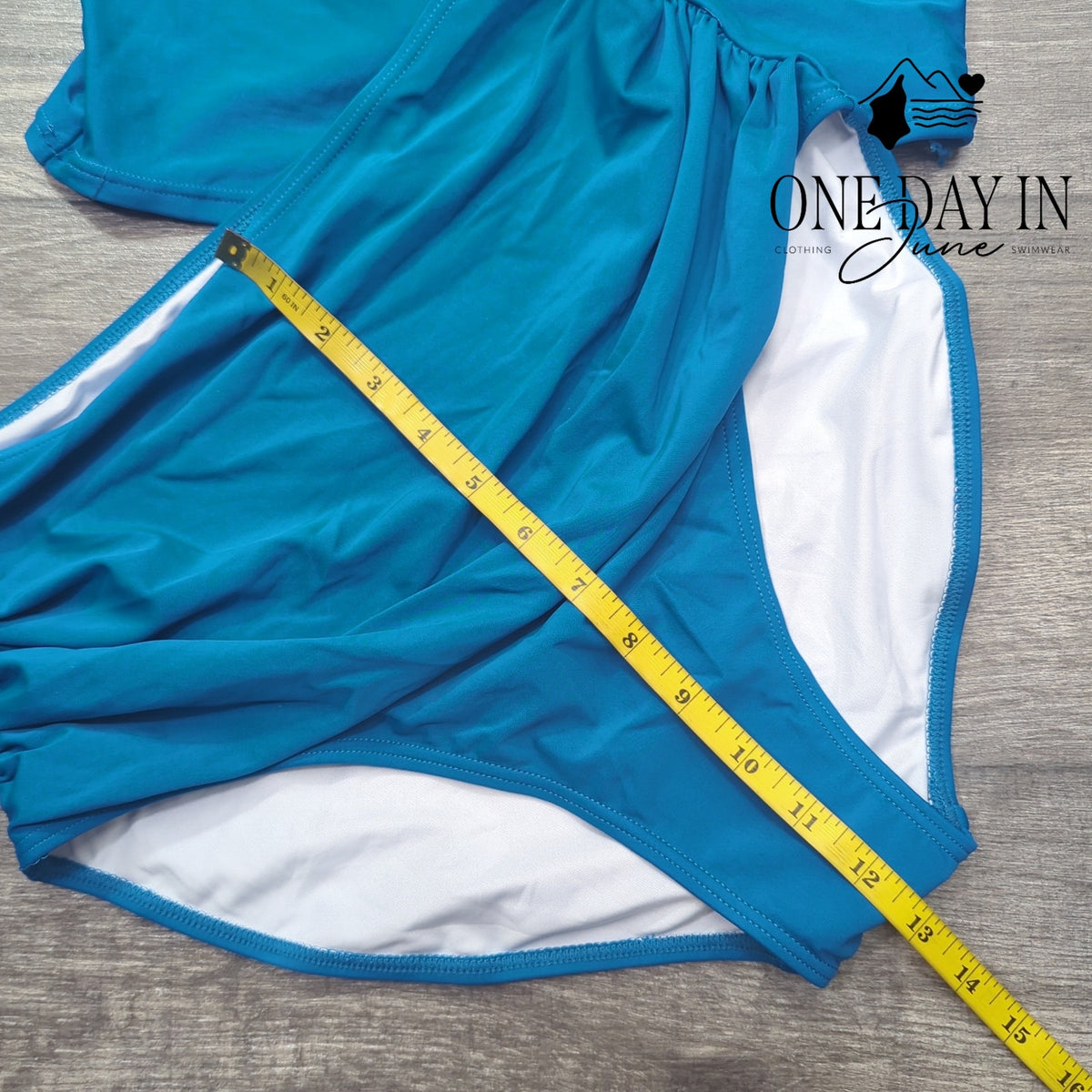 Eomenie Ruffle Shoulder High Waist Bikini Swimsuit Teal Blue NWT Size L