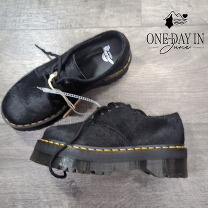 Dr. Martens 1461 Quad Hair-On Platform Derby Shoes Women's Black NWT Size 6