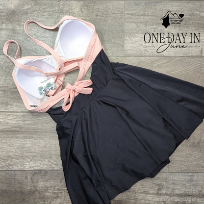 B2Prity Twist Front Cut Out Tie Back Swimdress One Piece Swimsuit Size M