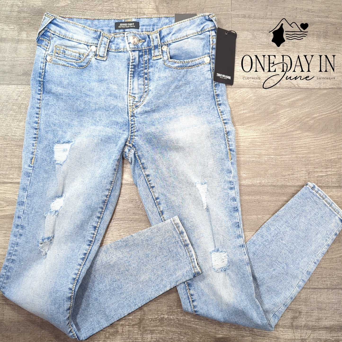 True Religion Jennie Curvy Mid Rise Skinny Distressed Skinny Jeans Size 28 (6)