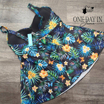 Aqua Eve Plus Size Twist Front Tankini Top Size 14W