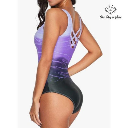 Aleumdr Color Block Print One Piece Swimsuit Size M