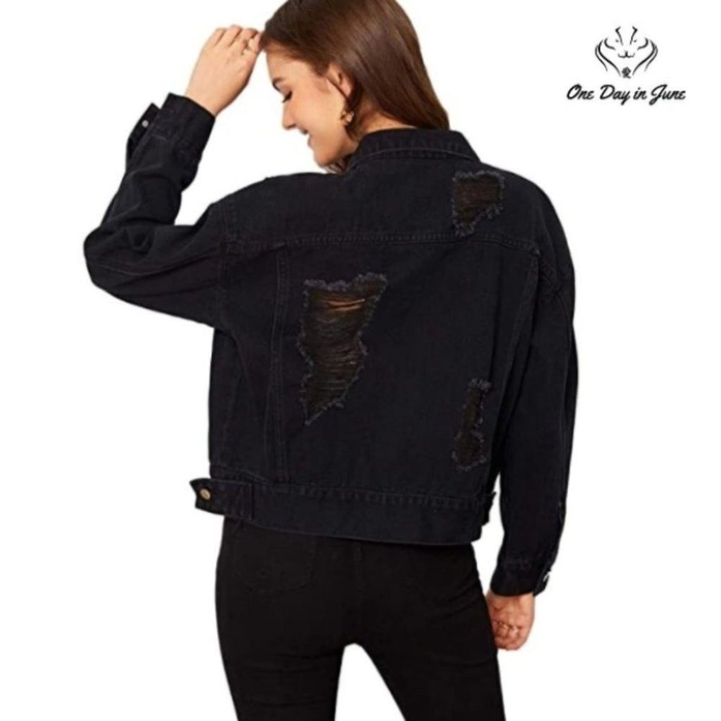 Floerns Ripped Distressed Casual Long Sleeve Denim Jacket Size M