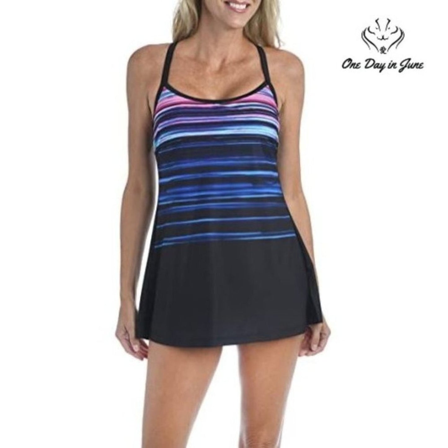 Maxine of Hollywood Scoop Neck Swimdress One Piece Swimsuit Size 16