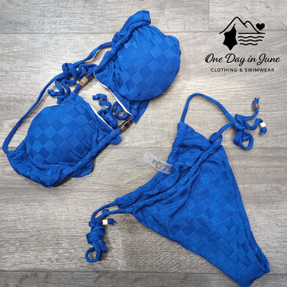 Charmleaks Bandeau Checkered Tie Side Bikini Swimsuit Size L