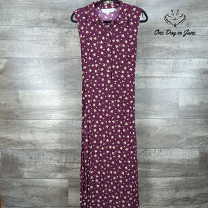 Emma & Michele Floral Sleeveless Button Front Midi Dress Burgundy NWT Size M